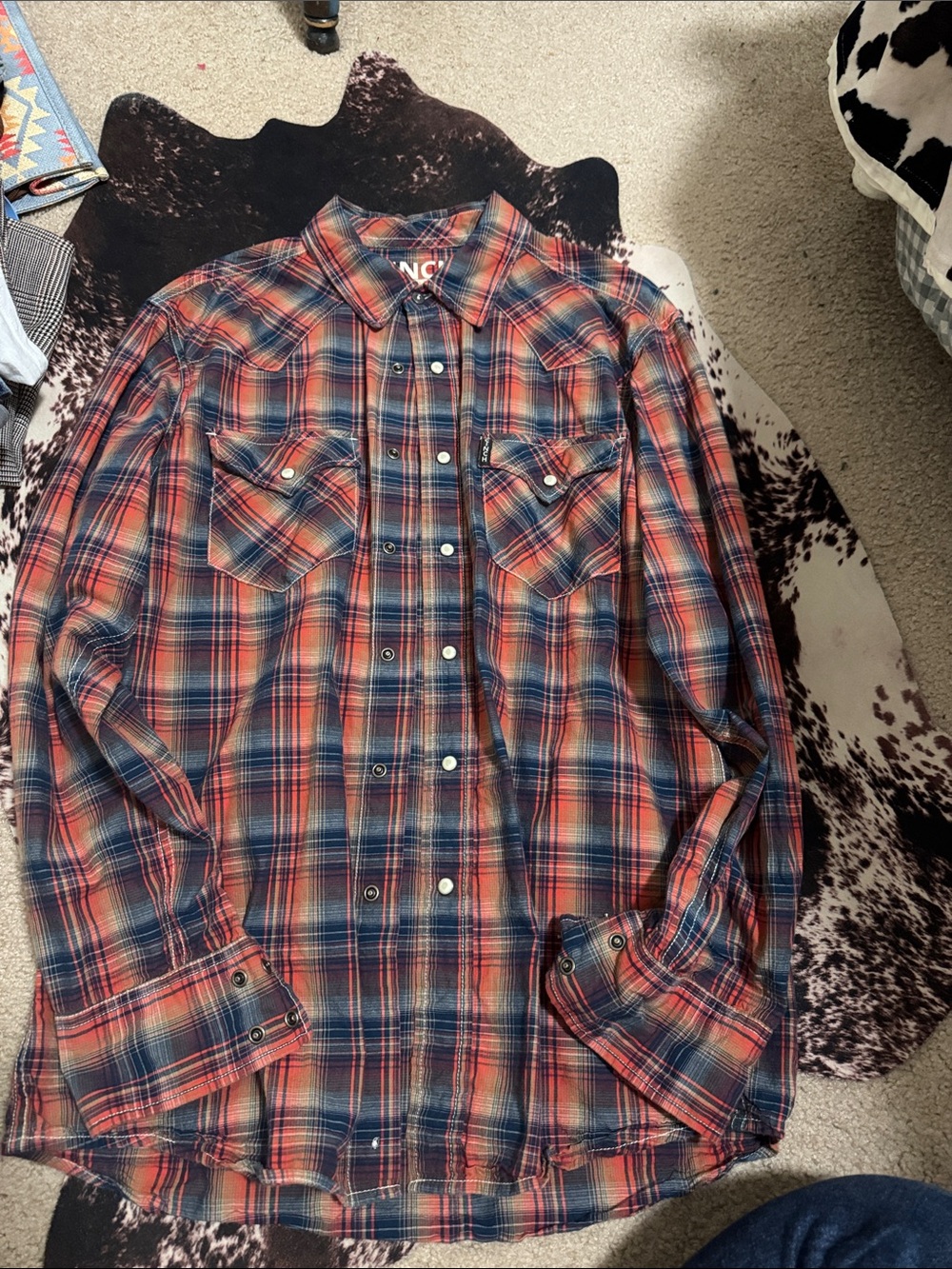 Men's Red & Blue Plaid Button-Up Shirt - Western Style
